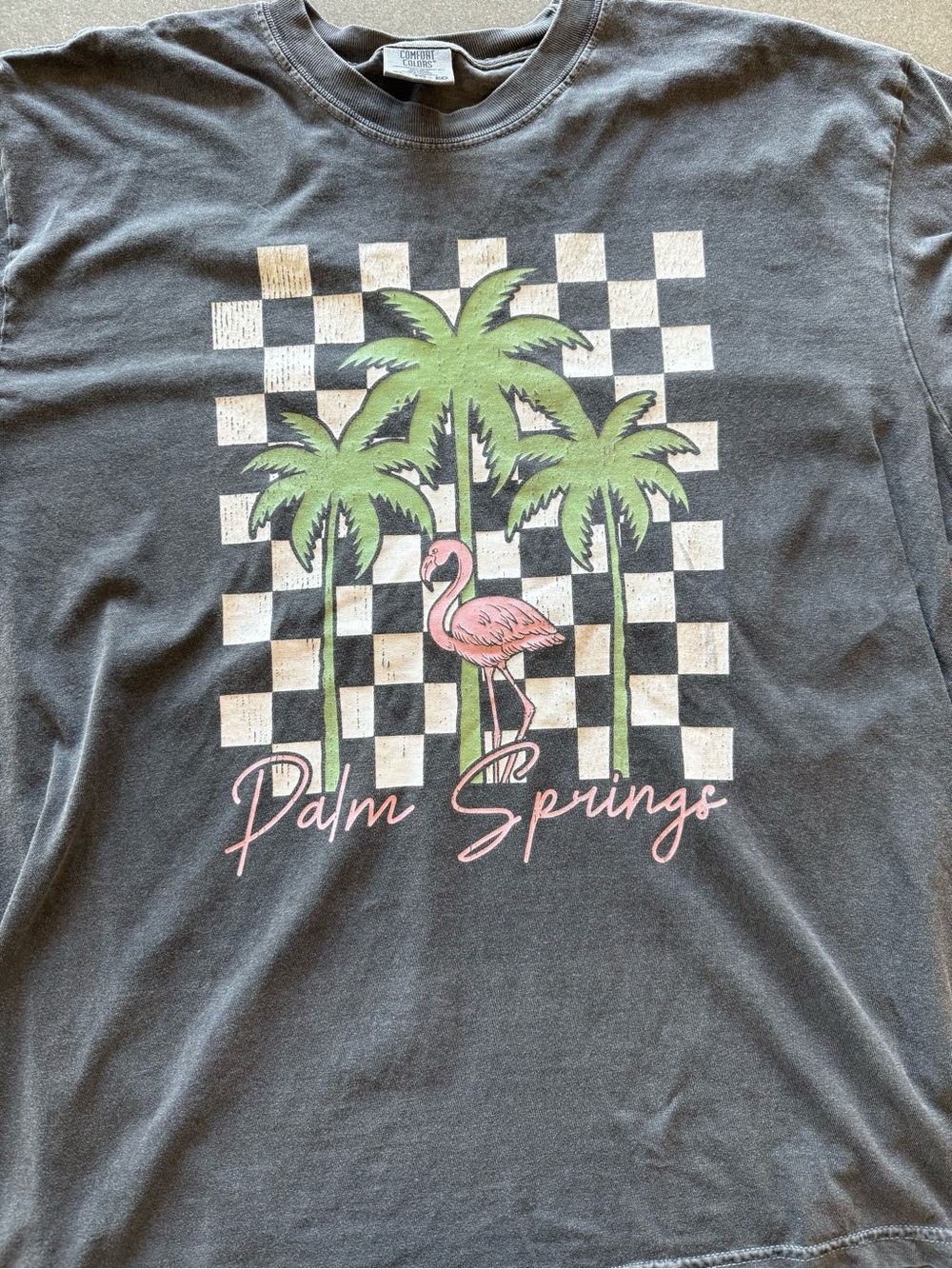 Comfort Colors Palm Springs Graphic Tee XL Charcoal Gray Flamingo Shirt